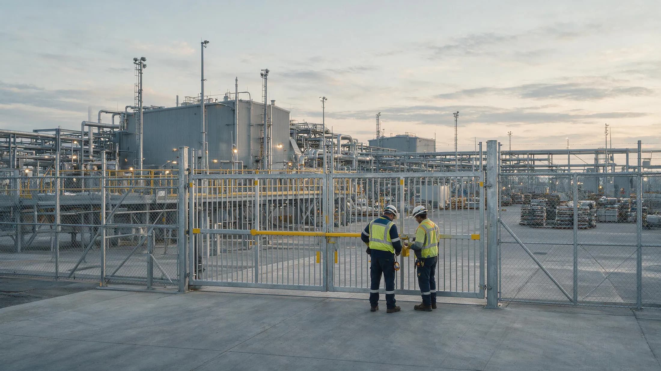 Generic workers reviewing site readiness in an industrial plant
