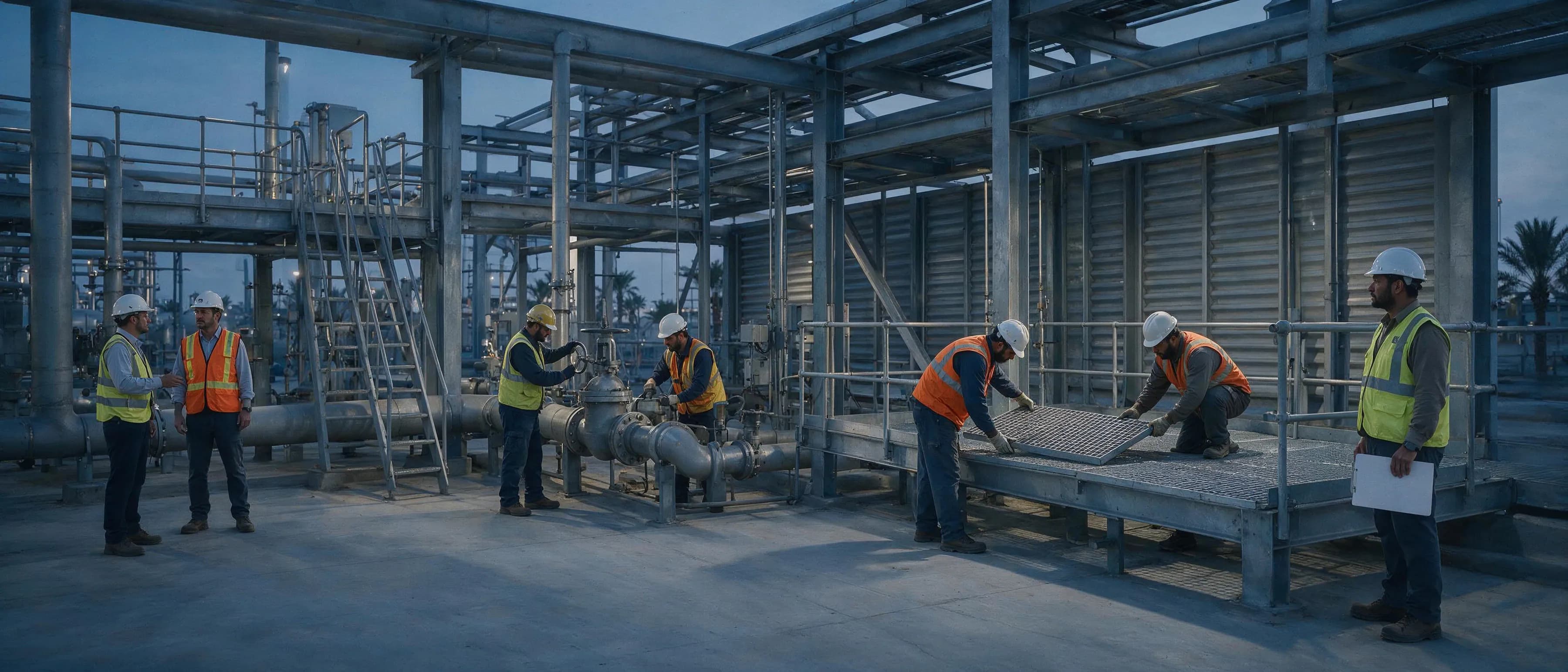 Industrial workforce operating within a processing plant environment
