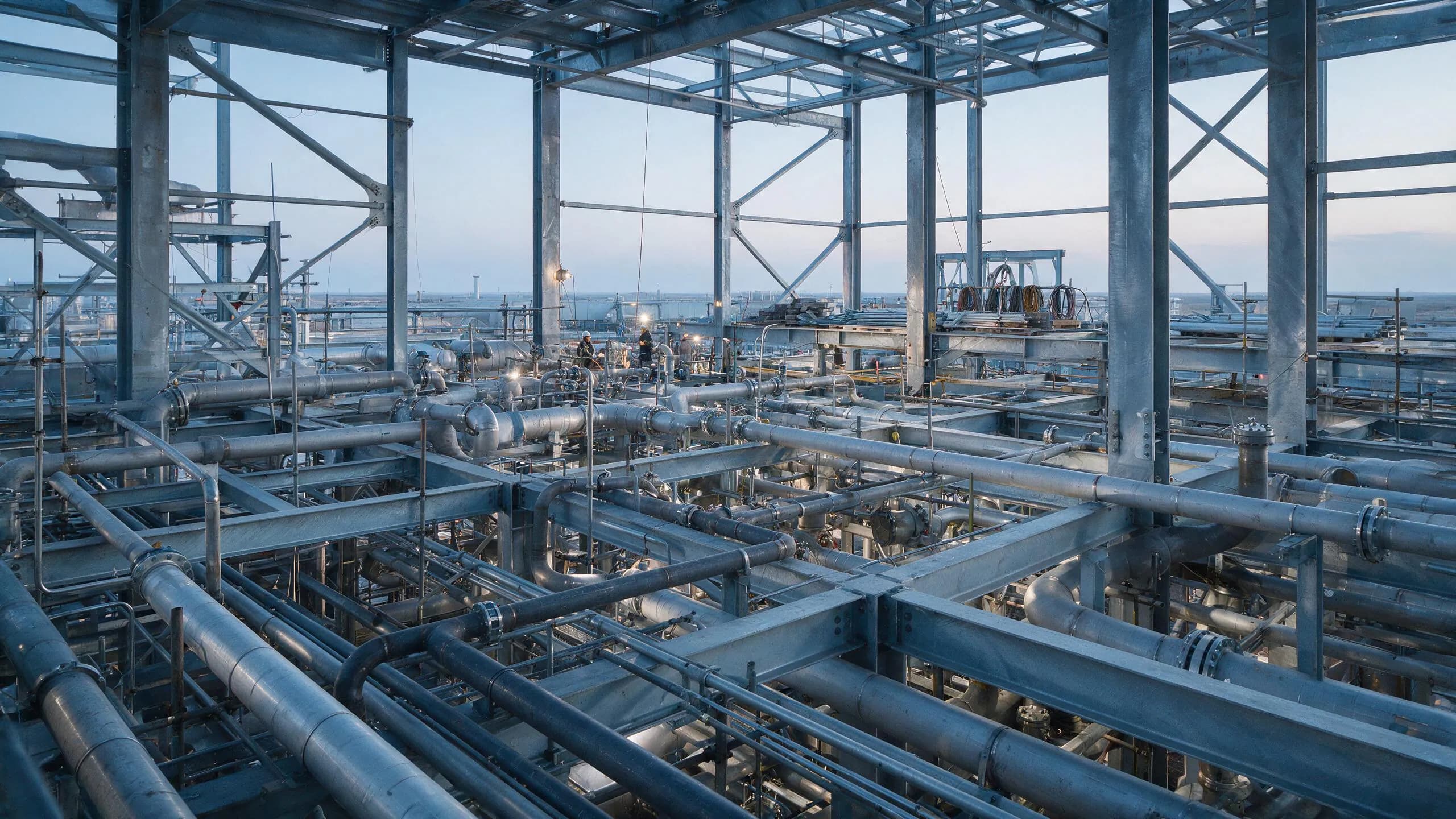 Structural steel and process piping in a generic industrial project environment
